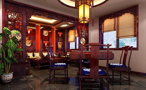 白马井镇古典中式风格茶楼包间设计装修效果图